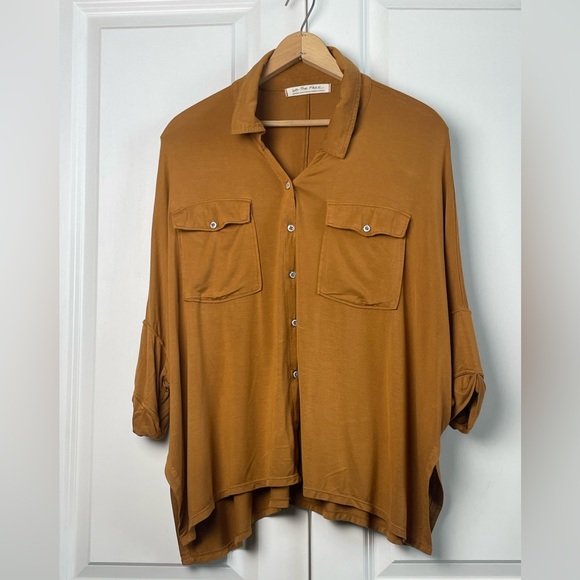 We The Free Andy Oversized Slouchy Blouse Button Down Size M - Picture 3 of 6
